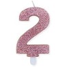 Candelina per Torta Glitterata Rosa Gold numero 2, 9cm, candelina sweety rose gold, DI74352