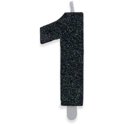 Candelina numero 1 di cera sweety nero glitter, 9cm, DI73881