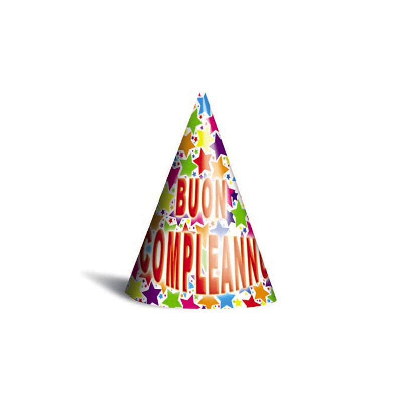 6 Cappellini Buon Compleanno Stardust, multicolore con stelline e scritta, DI13065
