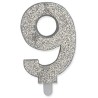 Candelina per Torta Glitterata Argento 9cm, numero 9, DI73909
