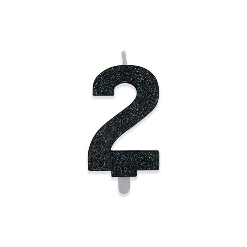 Candelina numero 2 di cera sweety nero glitter, 9cm, DI73882