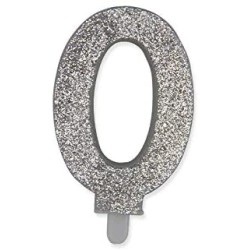 Candelina di cera sweety argento glitter, numero 0, 9cm, DI73900