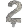 Candelina per Torta Glitterata Argento Cm. 9, numero 2, DI73902
