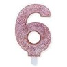 Candelina di cera per Torta Glitterata sweety, Rosa Gold, 9cm, numero 6, DI74356