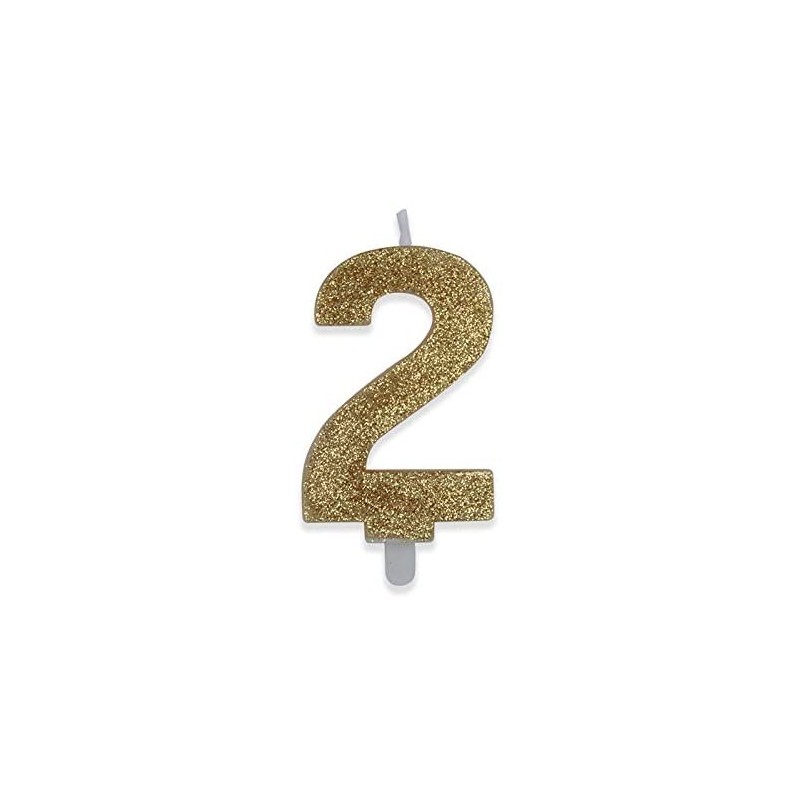 Candelina Sweety Oro Glitter 9 cm, Numero 2, DI73892 Candelina Sweety Oro Glitter 9 cm, Numero 2, DI73892