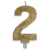 Candelina Sweety Oro Glitter 9 cm, Numero 2, DI73892