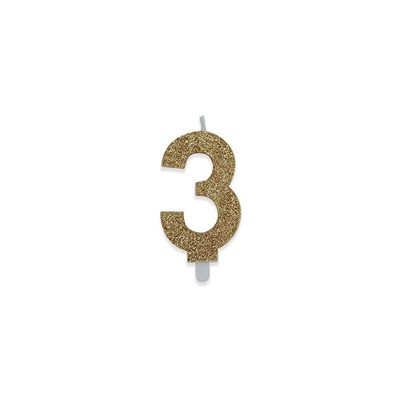 Candelina Sweety Oro Glitter 9 cm Numero 3, DI73893 Candelina Sweety Oro Glitter 9 cm Numero 3, DI73893