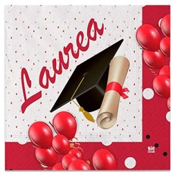 20 Tovaglioli 33 x 33 cm Laurea Prestige, colore rosso con decorazioni grafiche, DI74326