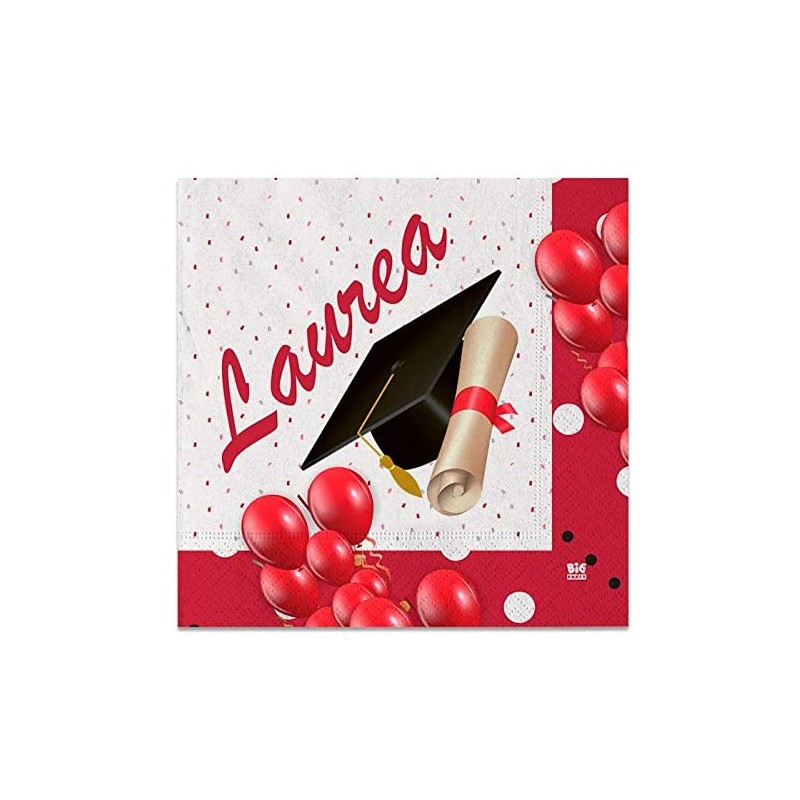20 Tovaglioli 33 x 33 cm Laurea Prestige, colore rosso con decorazioni grafiche, DI74326