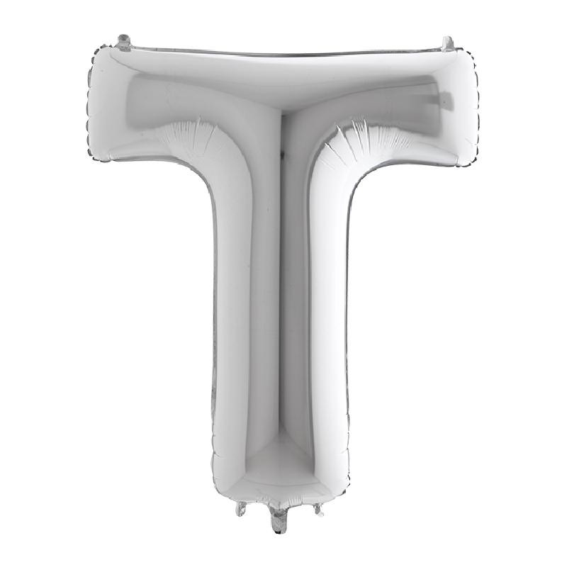 Palloncino Mylar Argento 102cm, Lettera T, DI42049