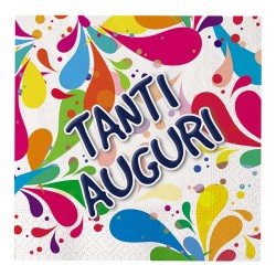 20 Tovaglioli 33 x 33 cm colorati con scritta Tanti Auguri, Big Party, DI60863