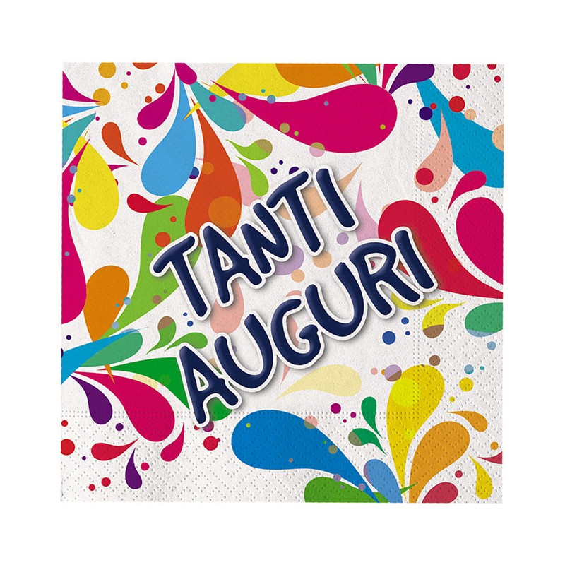 20 Tovaglioli 33 x 33 cm colorati con scritta Tanti Auguri, Big Party, DI60863