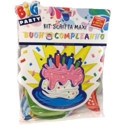 Festone Kit Scritta Maxi 600 x 25cm di Buon Compleanno con decorazione a forma di Torta, DI13393