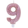 Candelina per Torta Glitterata Rosa Gold 9cm, numero 9, DI74359