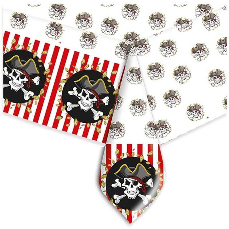 Big Party Tovaglia pirates decorata, tema pirati colore Bianco/Nero/Rosso, 140 x 270 cm, DI14778
