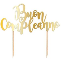 Cake Topper in carta 20 x 17 cm Scritta Italic Buon Compleanno Oro Metal, 1 pz, DI74430