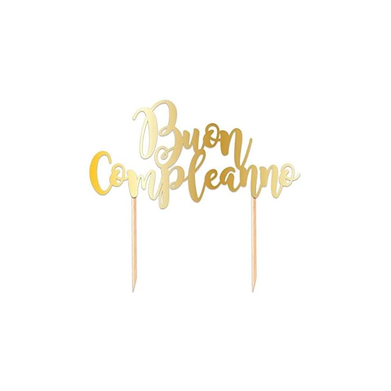 Cake Topper in carta 20 x 17 cm Scritta Italic Buon Compleanno Oro Metal, 1 pz, DI74430