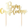 Cake Topper in carta 20 x 17 cm Scritta Italic Buon Compleanno Oro Metal, 1 pz, DI74430
