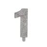 Candelina Sweety Argento Glitter 9 cm Numero 1, DI73901