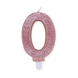 Candelina per Torta Glitterata Rosa Gold Cm. 9, numero 0, DI74350