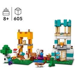 LEGO - Minecraft Crafting Box 4.0, Playset 2in1, Torri Fluviali o Cottage del Gatto, con le Figure di Alex, Steve, un Creeper e 