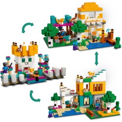 LEGO - Minecraft Crafting Box 4.0, Playset 2in1, Torri Fluviali o Cottage del Gatto, con le Figure di Alex, Steve, un Creeper e 