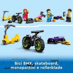 LEGO - City Skate Park Urbano, con Bicicletta BMX Giocattolo, Skateboard, Monopattino, Rollerblade e 4 Minifigure per le Acrobaz