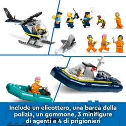 LEGO - City Prigione sullâ€™Isola della Polizia, Giocattolo ricco di Funzioni con Elicottero, Barca, Gommone da Costruire, 7 Min