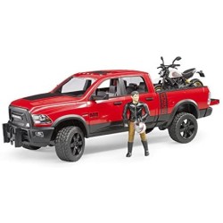 BRUDER 02502 â€“ Veicolo RAM 2500 Power Wagon con Moto Scrambler Ducati Desert Sled e Personaggio