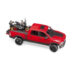BRUDER 02502 â€“ Veicolo RAM 2500 Power Wagon con Moto Scrambler Ducati Desert Sled e Personaggio