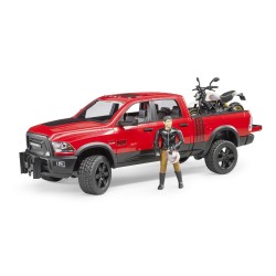 BRUDER 02502 â€“ Veicolo RAM 2500 Power Wagon con Moto Scrambler Ducati Desert Sled e Personaggio