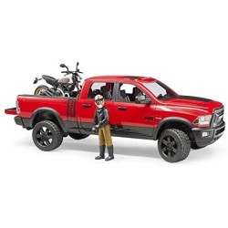 BRUDER 02502 â€“ Veicolo RAM 2500 Power Wagon con Moto Scrambler Ducati Desert Sled e Personaggio