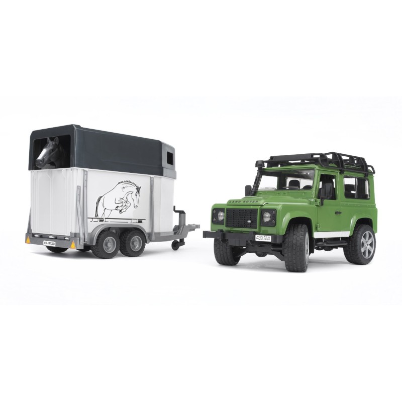 BRUDER 02592 - Land Rover Defender con rimorchio per cavalli e cavallo