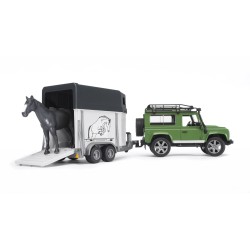 BRUDER 02592 - Land Rover Defender con rimorchio per cavalli e cavallo