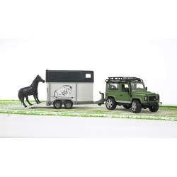 BRUDER 02592 - Land Rover Defender con rimorchio per cavalli e cavallo