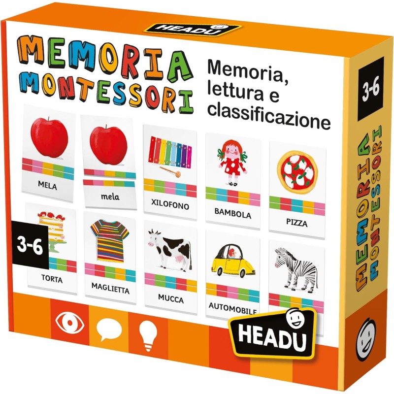 Headu - Montessori Memoria Lettura e Classificazione, Gioco Educativo per Bambini 3-6 Anni, IT57281