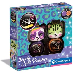 Clementoni - 2 Smalti Bambina Colorati Crazy Chic - Lovely Nail Polishes: Panda e Tigre, Kit Unghie per Bambine 6 Anni, Non Toss