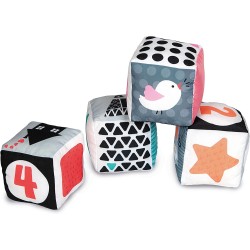 Clementoni - Black &amp;  White Soft Activity Blocks, 4 cubi Morbidi Bambini in Stoffa-Gioco Neonato Bianco e Nero, 100% Lavabil