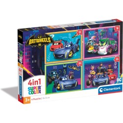 Clementoni- Supercolor Batwheels-4 12,16,20 e 24 Pezzi Bambini 3 Anni, Puzzle Cartoni Animati, Made In Italy, Multicolore, 21529
