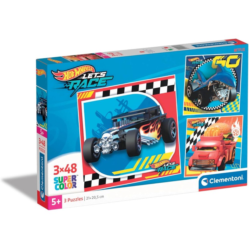 Clementoni - Hot Wheels Supercolor Wheels-3x48 (Include 3 da 48 Pezzi) Bambini 5 Anni, Puzzle Cartoni Animati, 25313