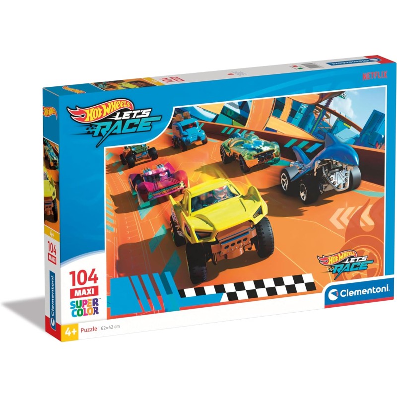 Clementoni - Hot Wheels Supercolor Wheels-104 Maxi Pezzi Bambini 4 Anni, Puzzle Cartoni Animati, 25762