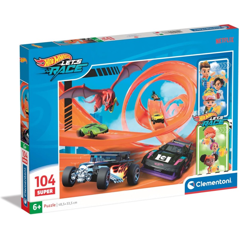 Clementoni - Hot Wheels Supercolor Wheels-104 Pezzi Bambini 6 Anni, Puzzle Cartoni Animati, 25776