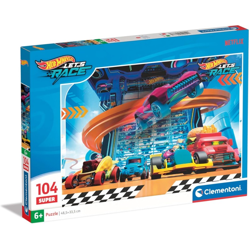 Clementoni - Hot Wheels Supercolor Wheels-104 Pezzi Bambini 6 Anni, Puzzle Cartoni Animati, 25777