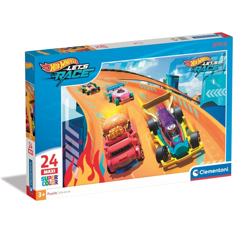 Clementoni - Hot Wheels Supercolor Wheels-24 Maxi Pezzi Bambini 3 Anni, Puzzle Cartoni Animati, 28523