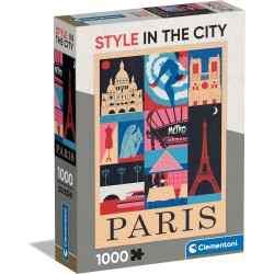 Clementoni - Style in The City Paris-1000 Pezzi, Puzzle CittÃ , Illustrazioni D Autore, Verticale, Divertimento per Adulti, 3984