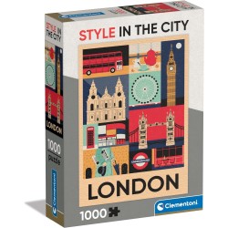 Clementoni - Style in The City London-1000 Pezzi, Puzzle CittÃ , Illustrazioni D Autore, Verticale, Divertimento per Adulti, 398