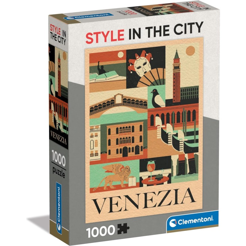 Clementoni - Style in The City Venezia-1000 Pezzi, Puzzle CittÃ , Illustrazioni D Autore, Verticale, Divertimento per Adulti, 39