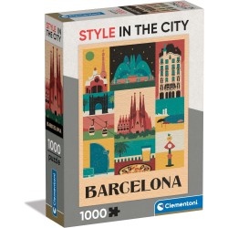 Clementoni - Style in The City Barcelona-1000 Pezzi, Puzzle CittÃ , Illustrazioni D Autore, Verticale, Divertimento per Adulti, 