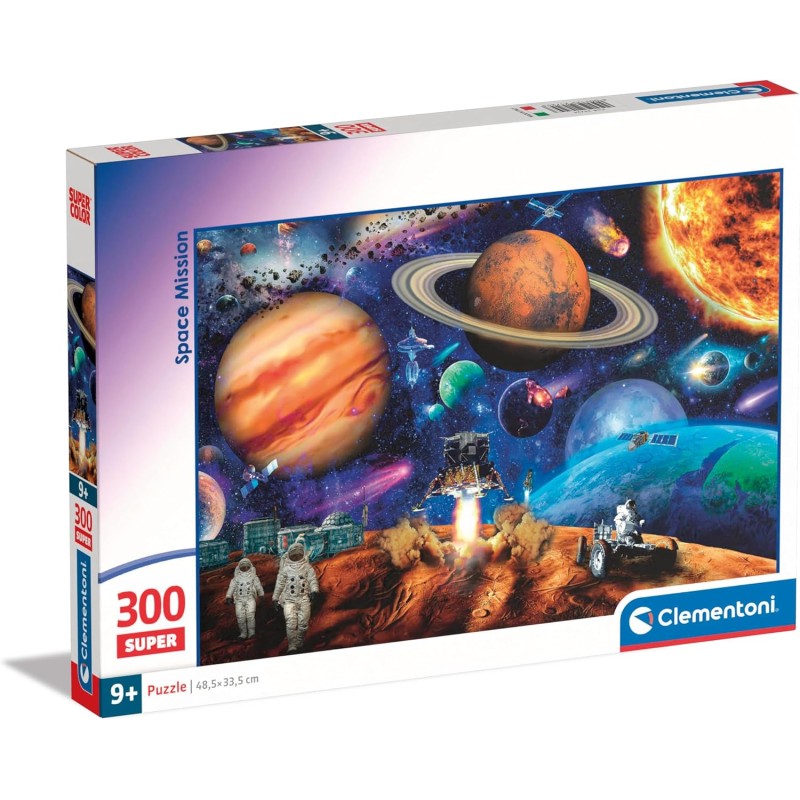 Clementoni - Supercolor Space Mission-300 Pezzi Bambini 9 Anni, Puzzle Illustrazione Spazio, 21724