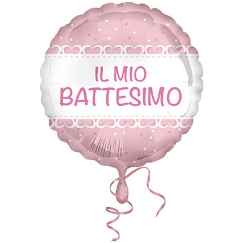 Pallone foil 18" - 45 cm Battesimo stelle rosa 1 pz, 5IT800010